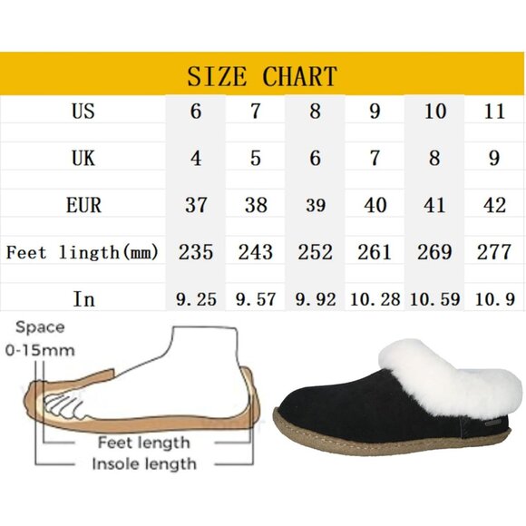 Women's Black White Fuzzy Leather Collar Wool Lining Warm Slipper Boot Shoes - Picture 6 of 6